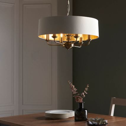 Endon 98933 - Kattokruunu ketjussa HIGHCLERE 6xE14/40W/230V valkoinen/messinki