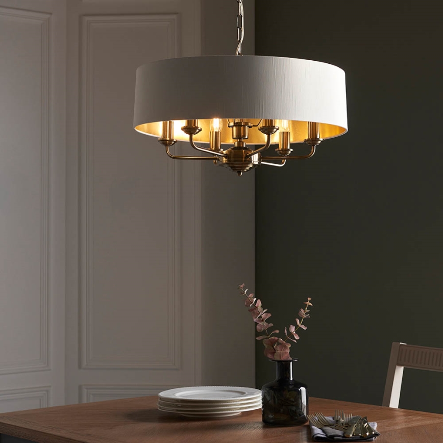 Endon 98933 - Kattokruunu ketjussa HIGHCLERE 6xE14/40W/230V valkoinen/messinki