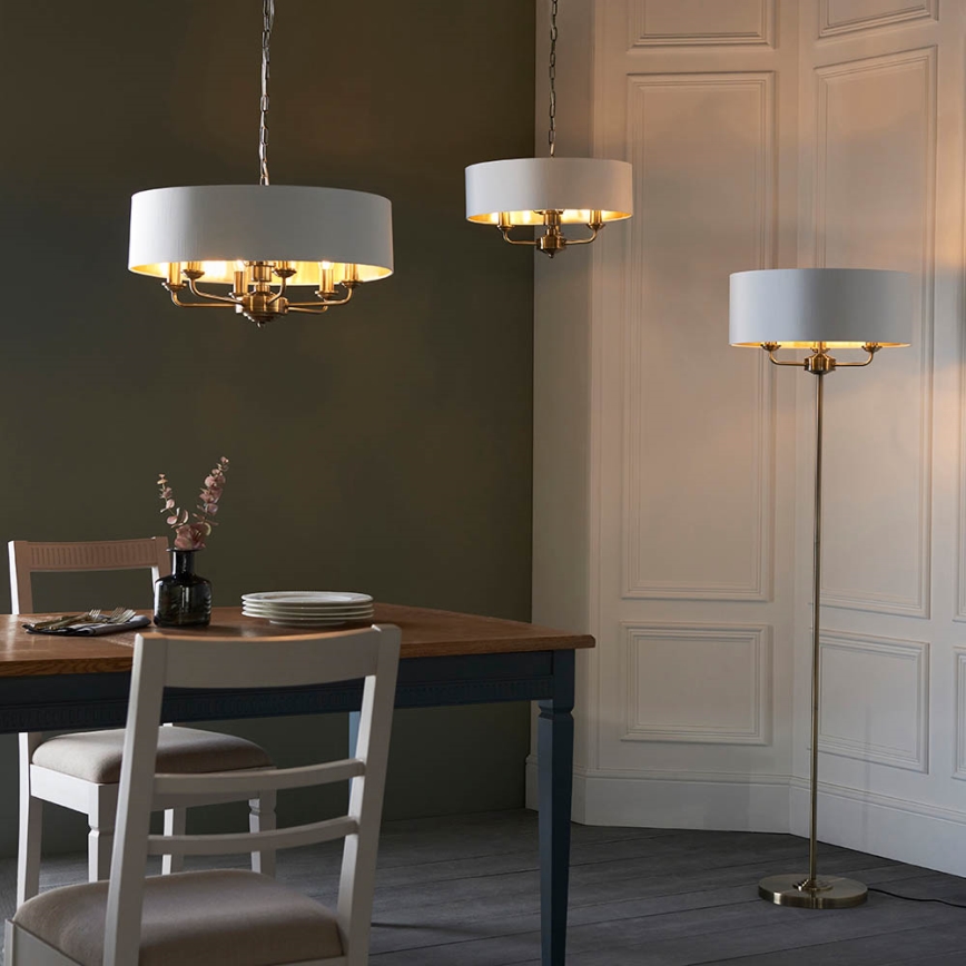 Endon 98933 - Kattokruunu ketjussa HIGHCLERE 6xE14/40W/230V valkoinen/messinki