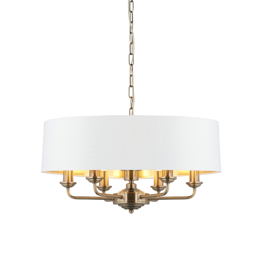 Endon 98933 - Kattokruunu ketjussa HIGHCLERE 6xE14/40W/230V valkoinen/messinki