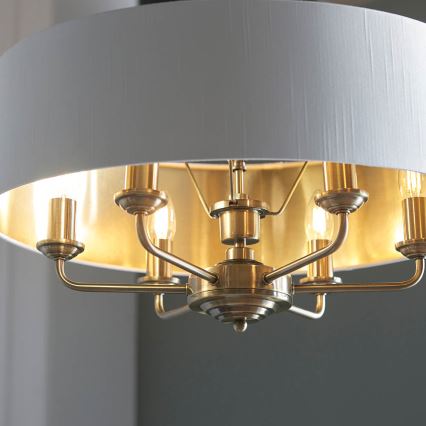 Endon 98933 - Kattokruunu ketjussa HIGHCLERE 6xE14/40W/230V valkoinen/messinki