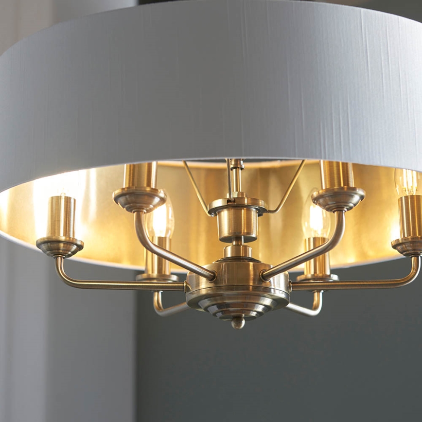 Endon 98933 - Kattokruunu ketjussa HIGHCLERE 6xE14/40W/230V valkoinen/messinki