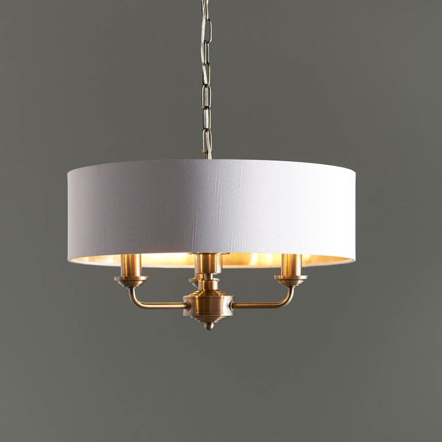 Endon 98934 - Kattokruunu ketjussa HIGHCLERE 3xE14/40W/230V valkoinen/messinki