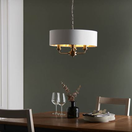 Endon 98934 - Kattokruunu ketjussa HIGHCLERE 3xE14/40W/230V valkoinen/messinki