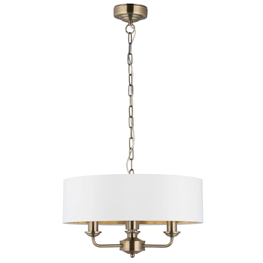 Endon 98934 - Kattokruunu ketjussa HIGHCLERE 3xE14/40W/230V valkoinen/messinki