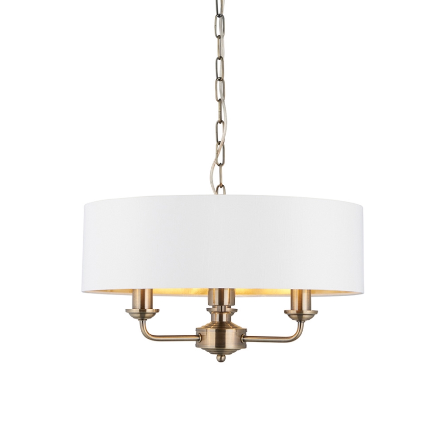 Endon 98934 - Kattokruunu ketjussa HIGHCLERE 3xE14/40W/230V valkoinen/messinki
