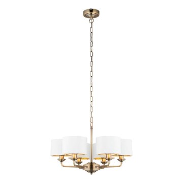 Endon 98936 - Kattokruunu ketjussa HIGHCLERE 6xE14/28W/230V valkoinen/messinki