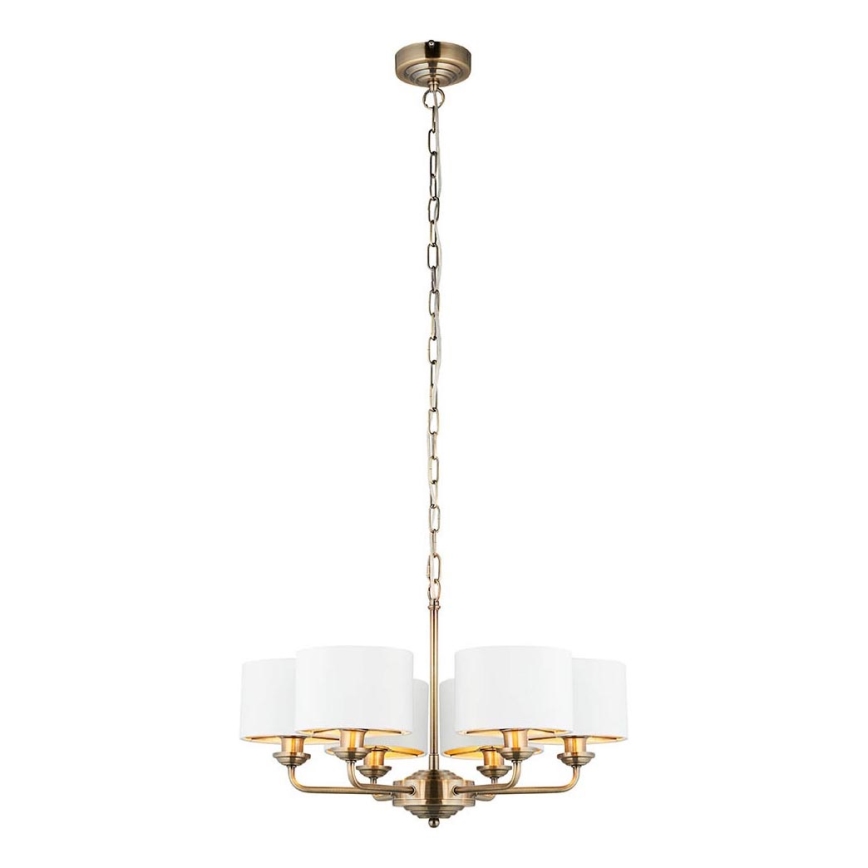 Endon 98936 - Kattokruunu ketjussa HIGHCLERE 6xE14/28W/230V valkoinen/messinki