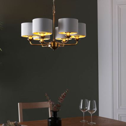 Endon 98936 - Kattokruunu ketjussa HIGHCLERE 6xE14/28W/230V valkoinen/messinki