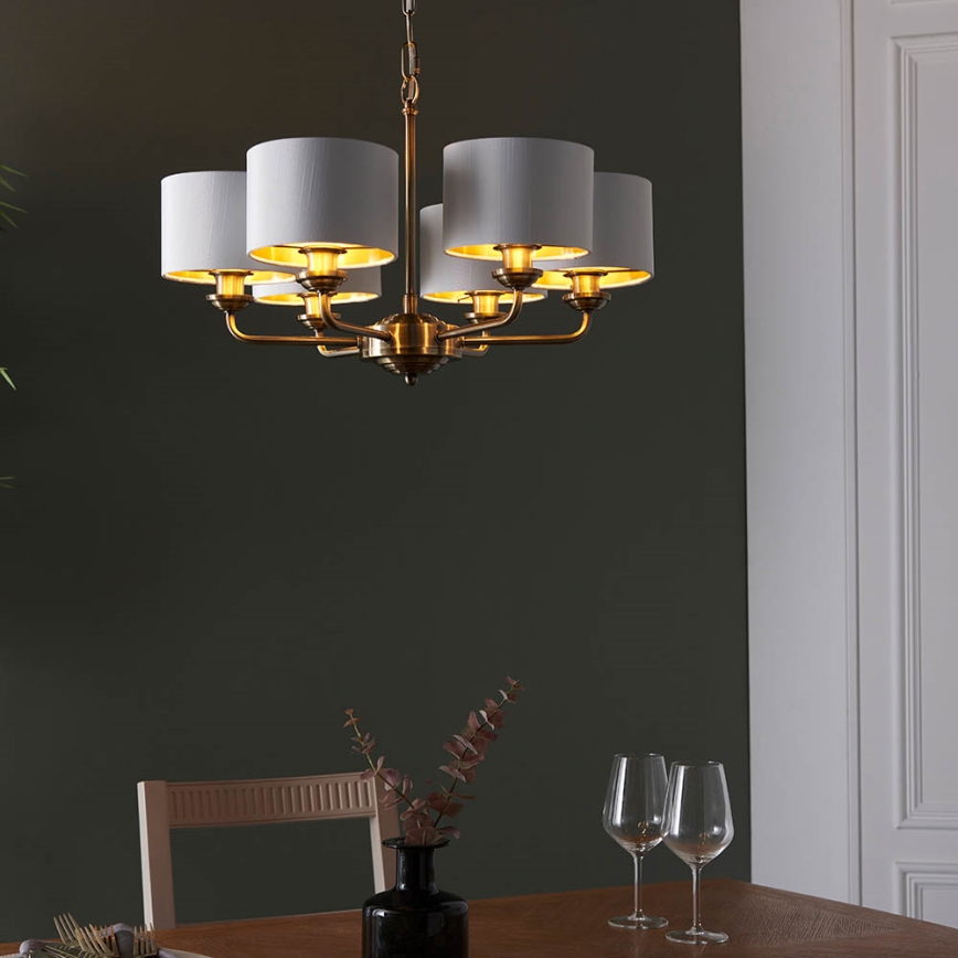 Endon 98936 - Kattokruunu ketjussa HIGHCLERE 6xE14/28W/230V valkoinen/messinki
