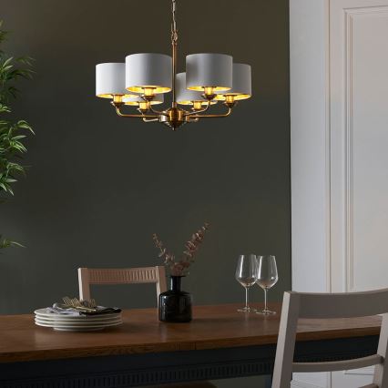Endon 98936 - Kattokruunu ketjussa HIGHCLERE 6xE14/28W/230V valkoinen/messinki