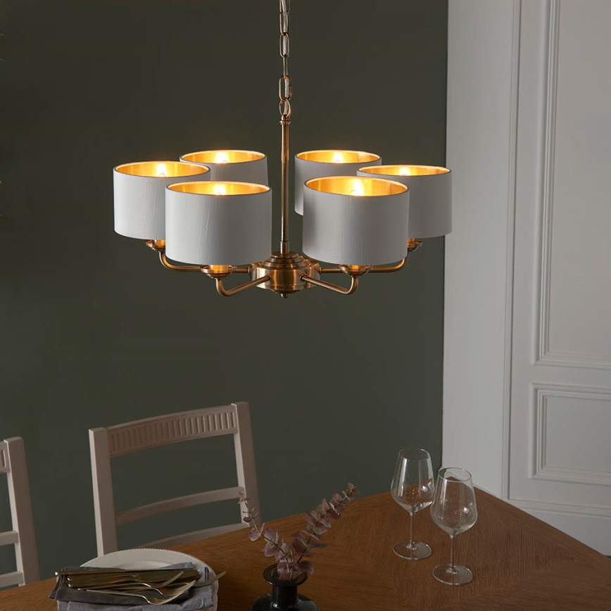 Endon 98936 - Kattokruunu ketjussa HIGHCLERE 6xE14/28W/230V valkoinen/messinki