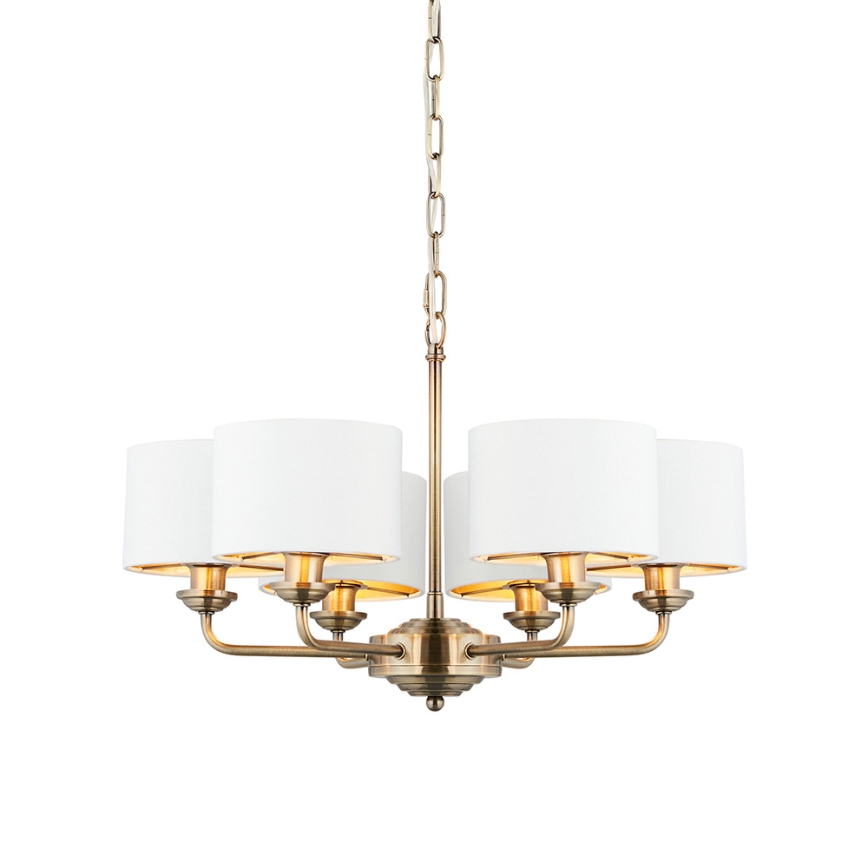 Endon 98936 - Kattokruunu ketjussa HIGHCLERE 6xE14/28W/230V valkoinen/messinki