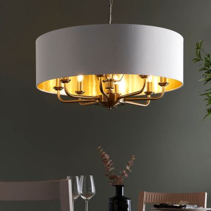 Endon 98938 - HIGHCLERE riippuvalaisin ketjulla 8xE14/40W/230V halkaisija 70 cm valkoinen/messinki