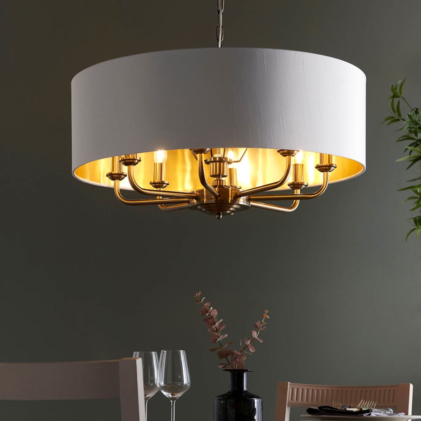 Endon 98938 - HIGHCLERE riippuvalaisin ketjulla 8xE14/40W/230V halkaisija 70 cm valkoinen/messinki