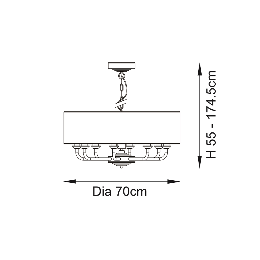 Endon 98938 - HIGHCLERE riippuvalaisin ketjulla 8xE14/40W/230V halkaisija 70 cm valkoinen/messinki