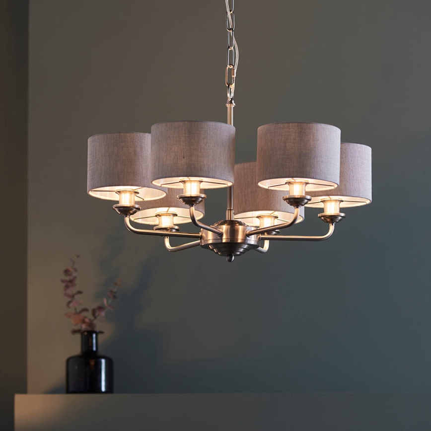 Endon 99151 - Riippuvalaisin ketjulla HIGHCLERE 6xE14/28W/230V harmaa/mattakromi halkaisija 53 cm