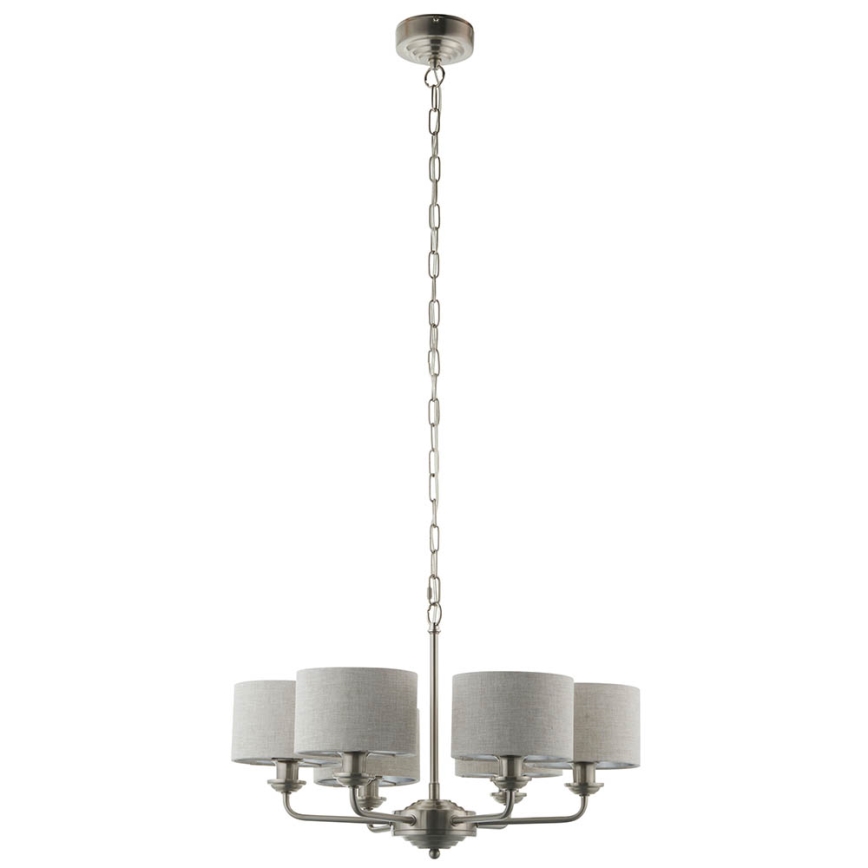 Endon 99151 - Riippuvalaisin ketjulla HIGHCLERE 6xE14/28W/230V harmaa/mattakromi halkaisija 53 cm