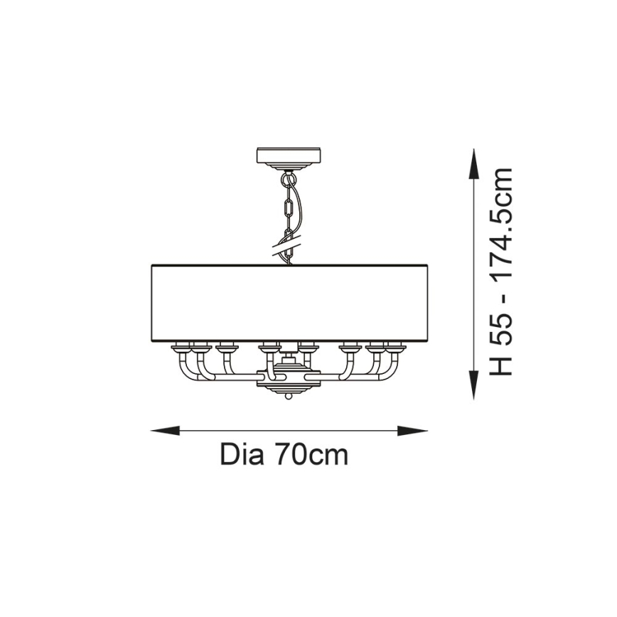 Endon 99152 - Kattokruunu ketjussa HIGHCLERE 8xE14/40W/230V harmaa/mattakromi halkaisija 70 cm