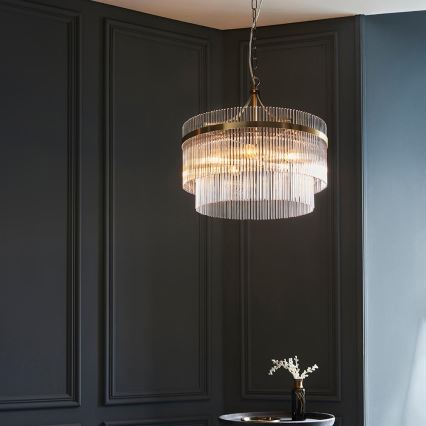 Endon 99166 - Ketjulla ripustettava kattokruunu MARIETTA 5xE14/7W/230V messinki/kirkas