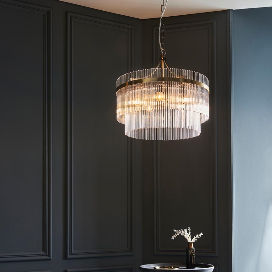 Endon 99166 - Ketjulla ripustettava kattokruunu MARIETTA 5xE14/7W/230V messinki/kirkas