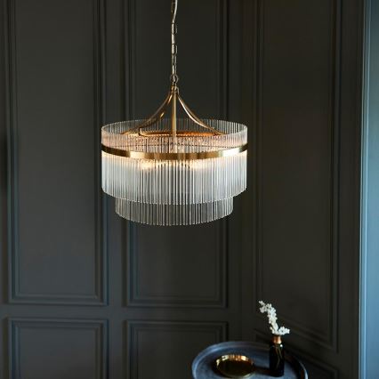 Endon 99166 - Ketjulla ripustettava kattokruunu MARIETTA 5xE14/7W/230V messinki/kirkas