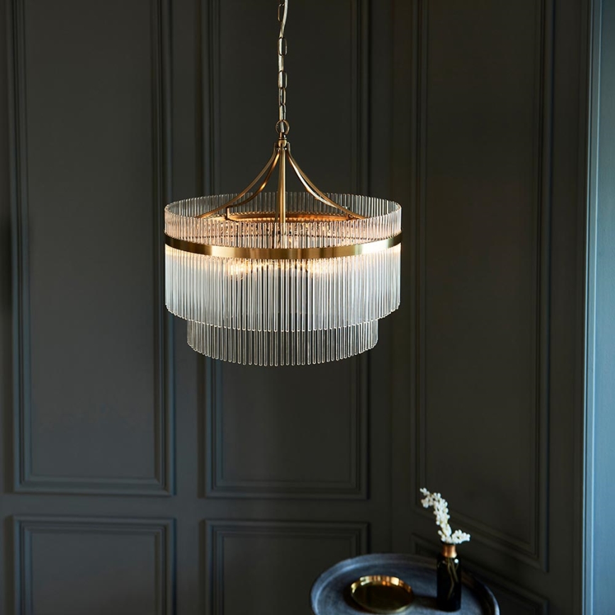 Endon 99166 - Ketjulla ripustettava kattokruunu MARIETTA 5xE14/7W/230V messinki/kirkas