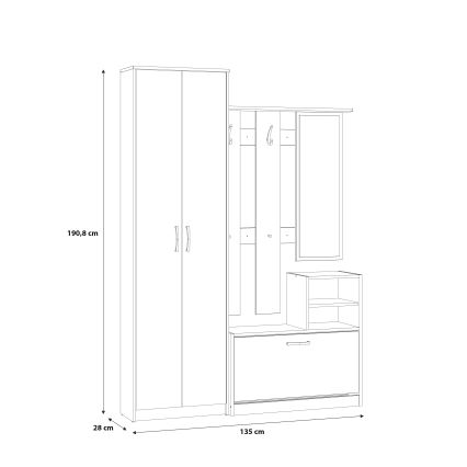 Eteisen seinäkalustesetti peilillä KAVI, artisan-tammi