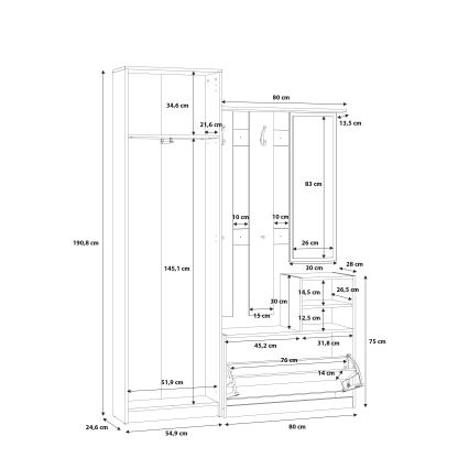 Eteisen seinäkalustesetti peilillä KAVI, artisan-tammi