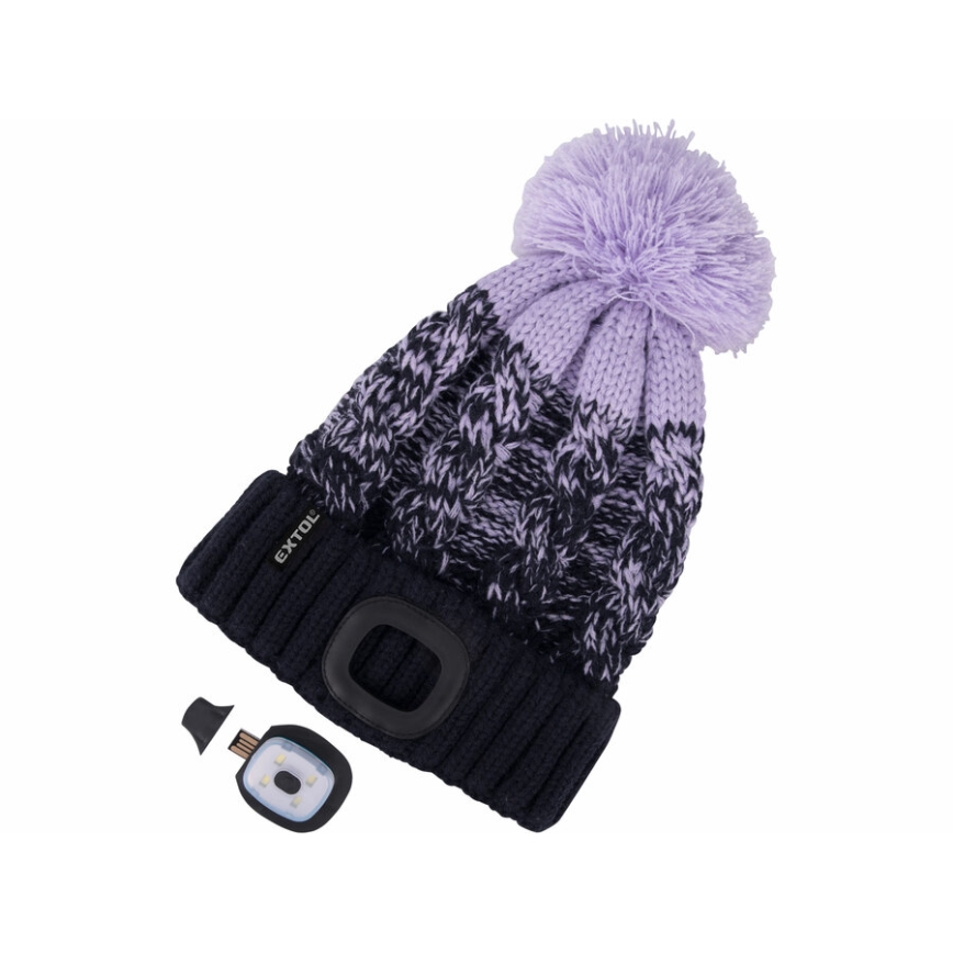 Extol-Hat otsalampulla ja USB-latauksella 300 mAh sininen/violetti tupsu koko UNI