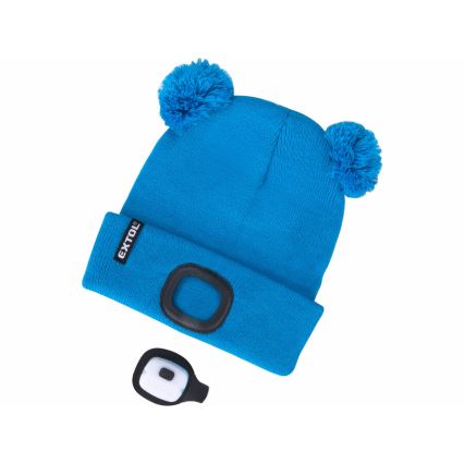 Extol - Hattu otsalampulla ja USB-latauksella 250 mAh sininen tupsut lasten koko