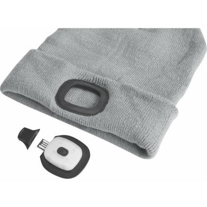 Extol - Hattu otsalampulla ja USB-latauksella 300 mAh harmaa koko UNI