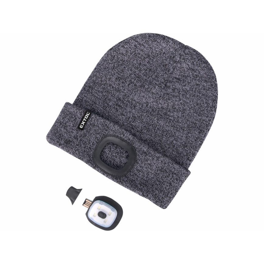 Extol - Hattu otsalampulla ja USB-latauksella 300 mAh harmaa koko UNI