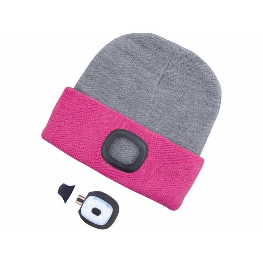 Extol - Hattu otsalampulla ja USB-latauksella 300 mAh harmaa/pinkki koko UNI