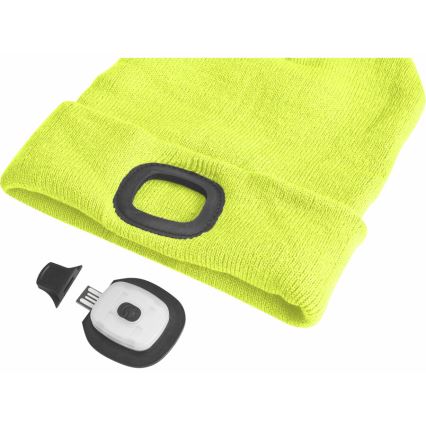 Extol - Hattu otsalampulla ja USB-latauksella 300 mAh neonkeltainen koko UNI