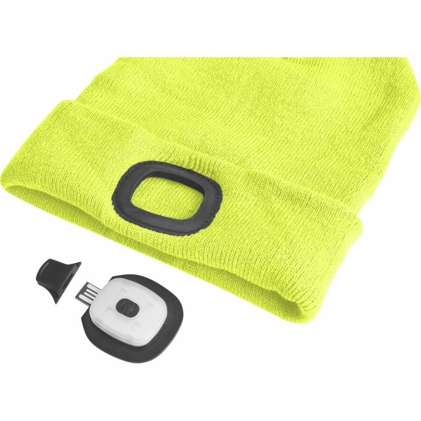 Extol - Hattu otsalampulla ja USB-latauksella 300 mAh neonkeltainen koko UNI