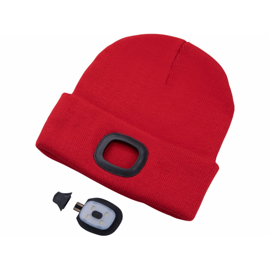 Extol - Hattu otsalampulla ja USB-latauksella 300 mAh punainen koko UNI