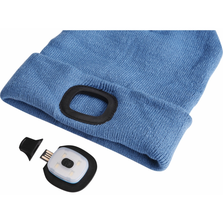 Extol - Hattu otsalampulla ja USB-latauksella 300 mAh sininen koko UNI