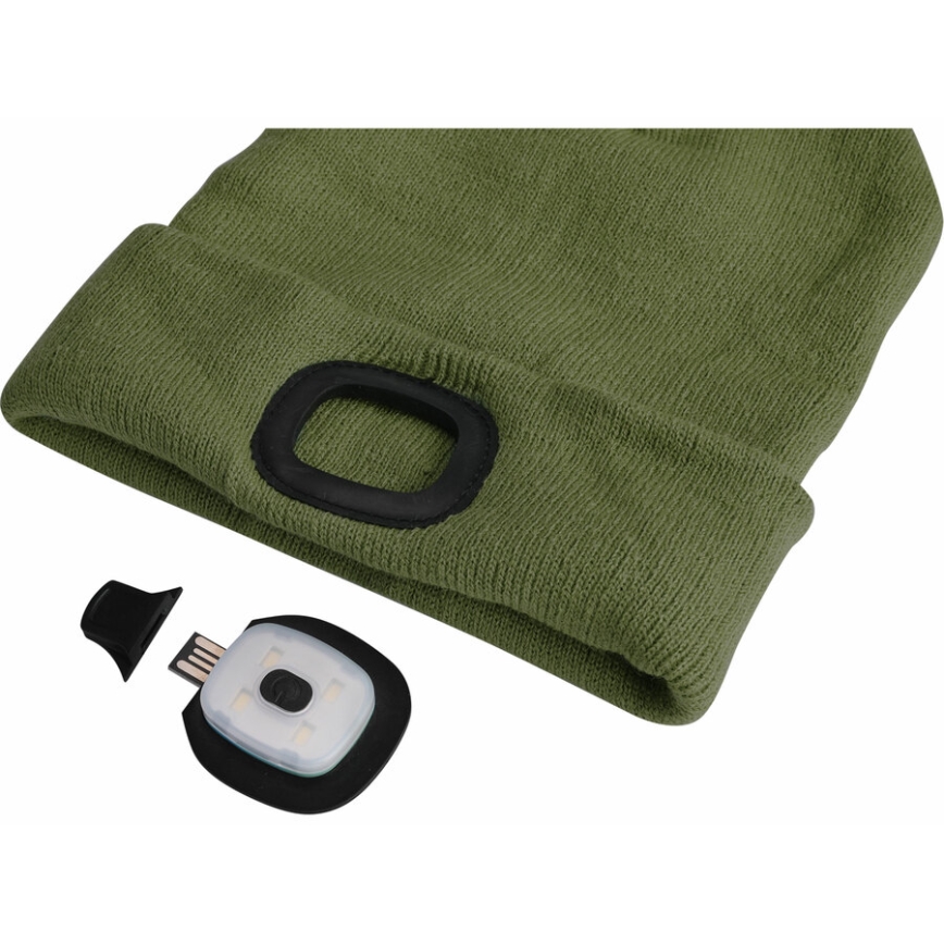 Extol - Hattu otsalampulla ja USB-latauksella 300 mAh vihreä koko UNI
