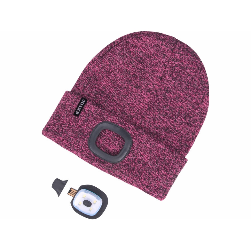 Extol - Hattu otsalampulla ja USB-latauksella 300 mAh violetti koko UNI