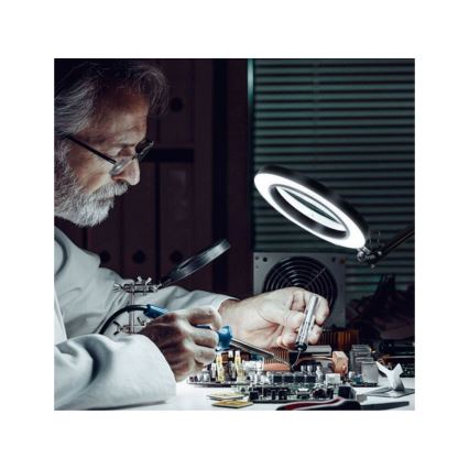 Extol - Himmennettävä LED-pöytävalaisin suurennuslasilla LED/8W/5V 2900/4500/7500K musta