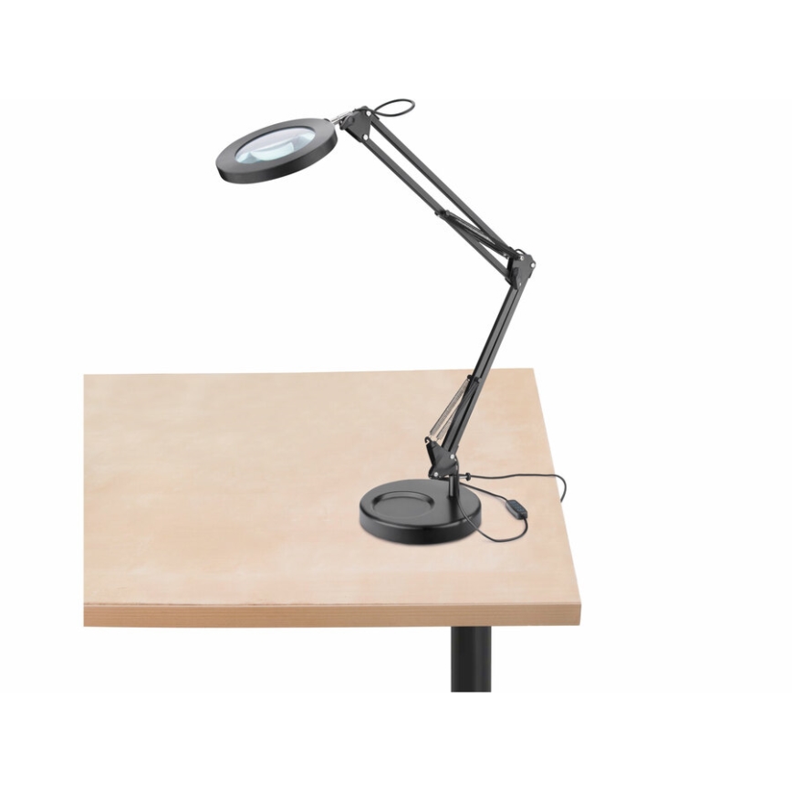 Extol - Himmennettävä LED-pöytävalaisin suurennuslasilla LED/8W/5V 2900/4500/7500K musta