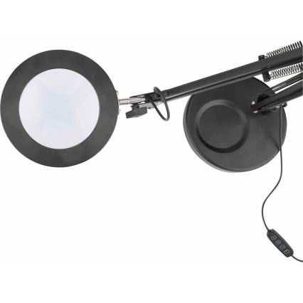 Extol - Himmennettävä LED-pöytävalaisin suurennuslasilla LED/8W/5V 2900/4500/7500K musta