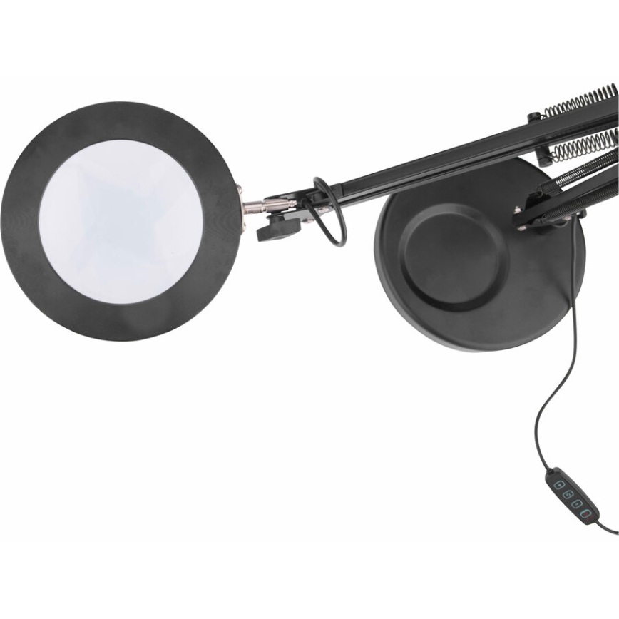 Extol - Himmennettävä LED-pöytävalaisin suurennuslasilla LED/8W/5V 2900/4500/7500K musta