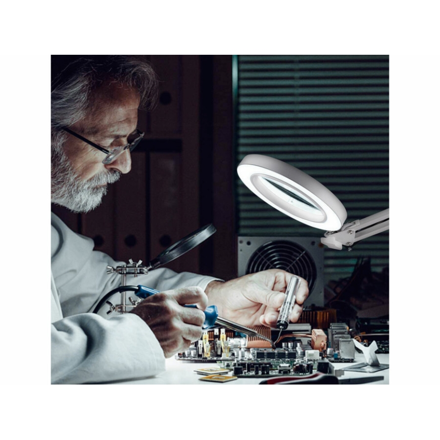 Extol - Himmennettävä LED-pöytävalaisin suurennuslasilla LED/8W/5V 2900/4500/7500K valkoinen