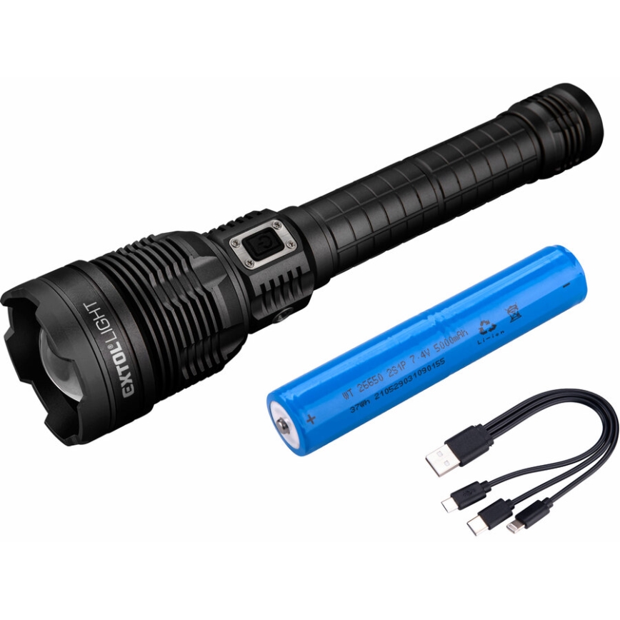 Extol - LED Himmennettävä ladattava taskulamppu virtapankilla LED/60W/10000 mAh 8000 lm IPX4 musta