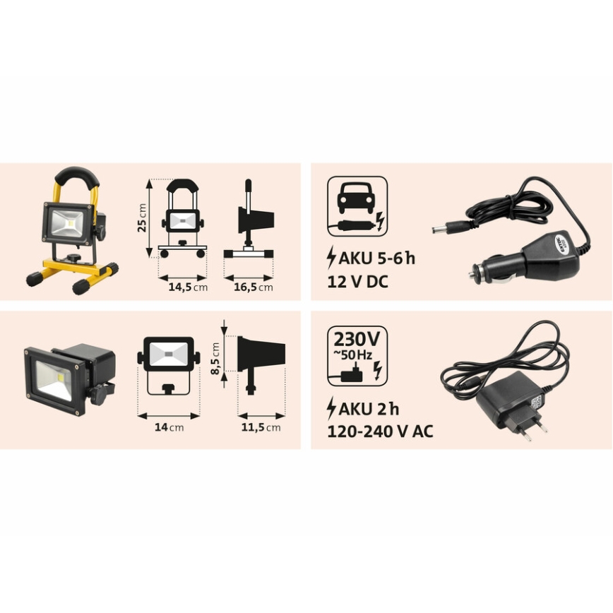 Extol - LED ladattava valonheitin LED/10W/3600 mAh/8,4V IP65