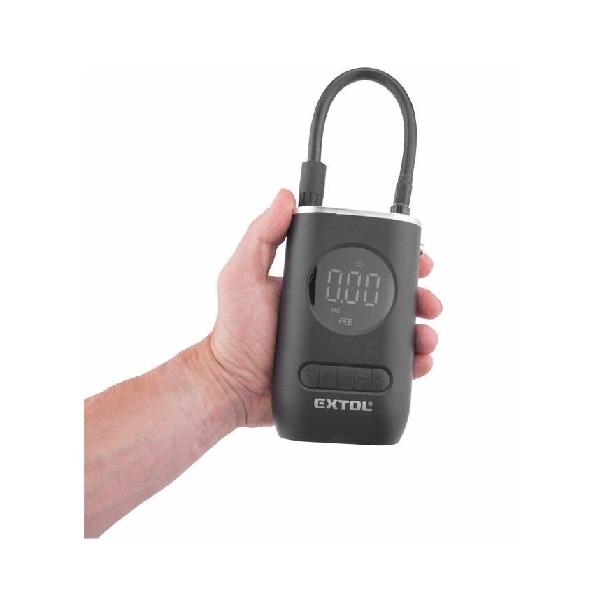 Extol Premium - Digitaalinen taskukompressori 2000 mAh 7,4V musta