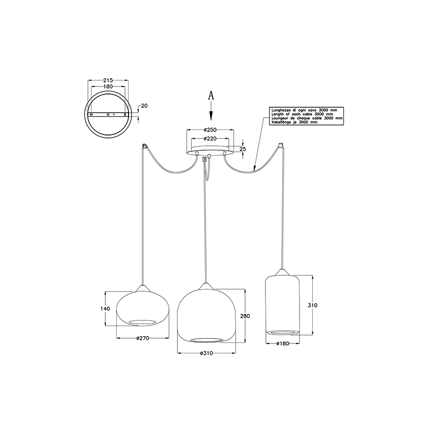 Fabas Luce 3496-47-126 - Kattokruunu johdossa FIONA 3xE27/60W/230V
