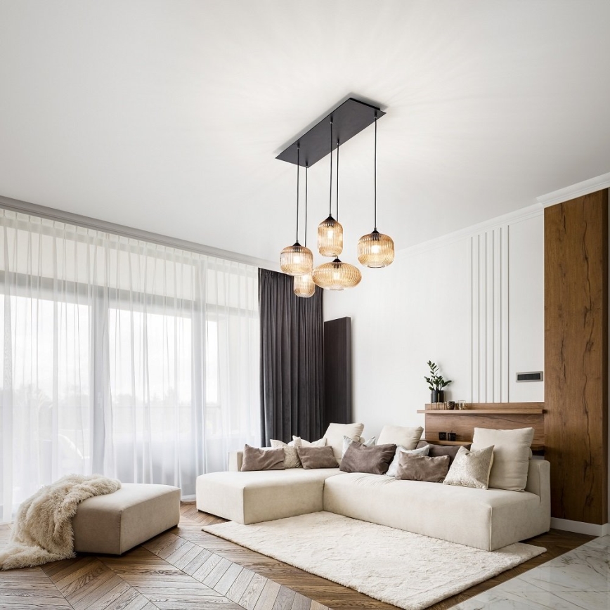 Fabas Luce 3627-48-125 - Kattokruunu johdossa GILLIS 5xE27/40W/230V kulta/musta